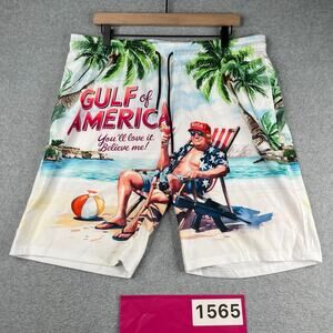 Donald Trump Gulf Of America Print Swim Trunks Mens Board Shorts XL Pockets